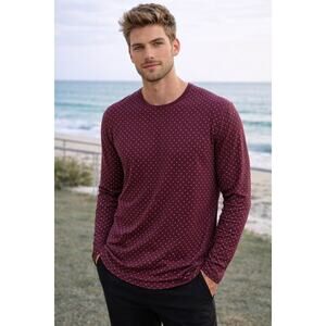 BYLT Basics Drop-Cut LUX Polka Dot Long Sleeve T-Shirt Maroon Gray Men's Large